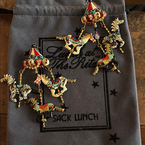 Lunch At The Ritz CAROUSEL HORSES post Earrings - Picture 1 of 12
